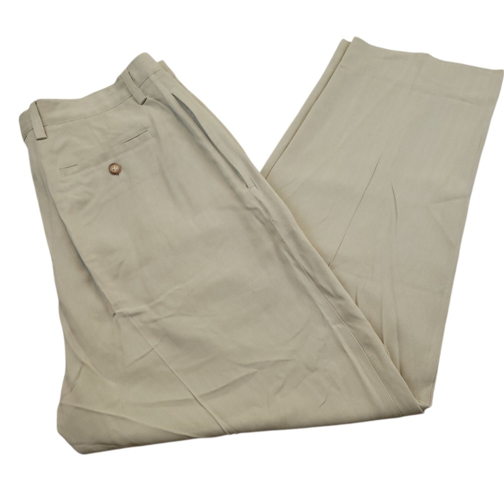 VTG Mens Tommy Bahama Pants Beige 36x30 Herringbone 100% Silk Pleated Relaxed - Picture 1 of 5